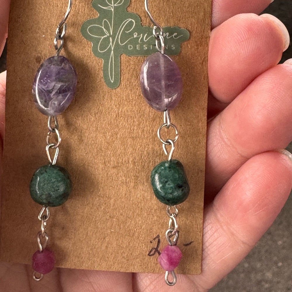 Bohemian Purple and Green Gemstone Earrings